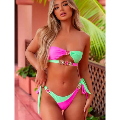 Women's High Waisted Bikini Set with Ruffled Top