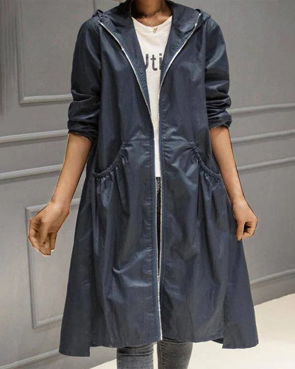 Waterproof Women's Trench Coat with Hood and Zipper