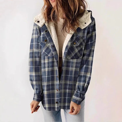 Cozy Women's Checkered Hooded Fleece Shirt