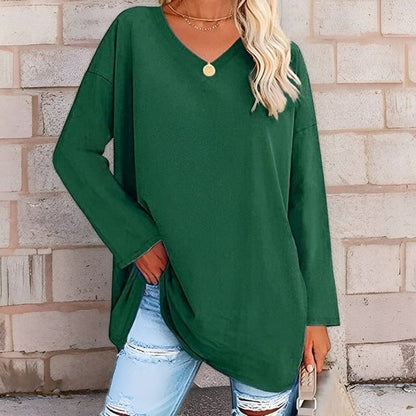 Comfy V-Neck Women's Long Sleeve Cotton Shirt