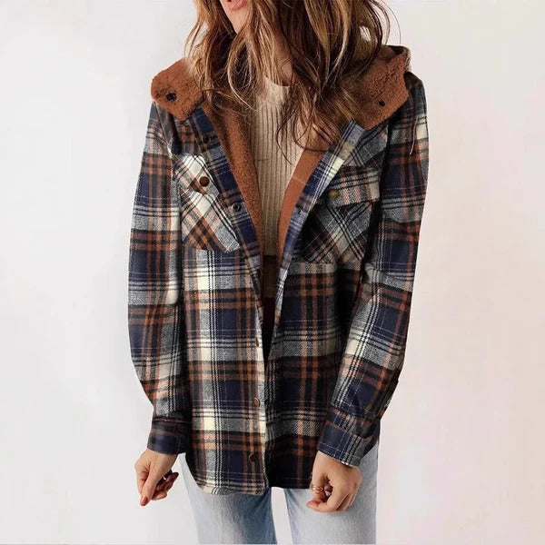Cozy Women's Checkered Hooded Fleece Shirt