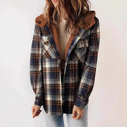 Cozy Women's Checkered Hooded Fleece Shirt