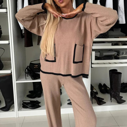 Soft Women's Lounge Pants Set with Contrast Trim