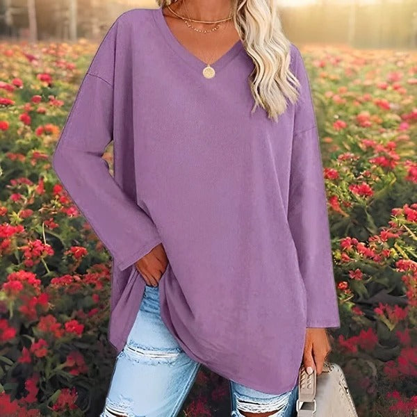 Comfy V-Neck Women's Long Sleeve Cotton Shirt