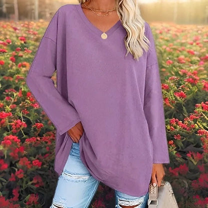 Comfy V-Neck Women's Long Sleeve Cotton Shirt