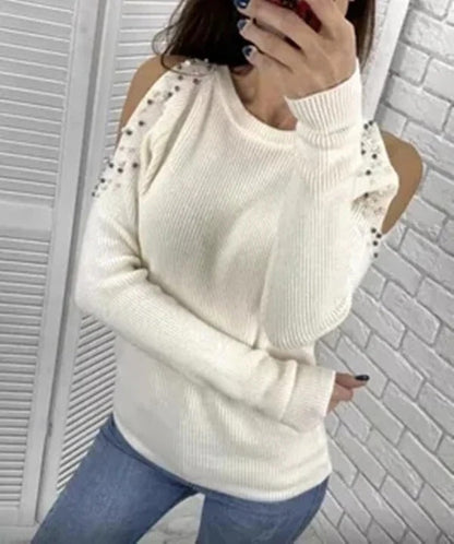 Women's Fit Knit Wool Sweater with Cutout Details