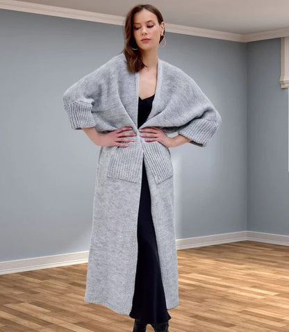 Women's Oversized V-Neck Coat with Pockets