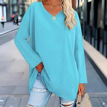 Comfy V-Neck Women's Long Sleeve Cotton Shirt