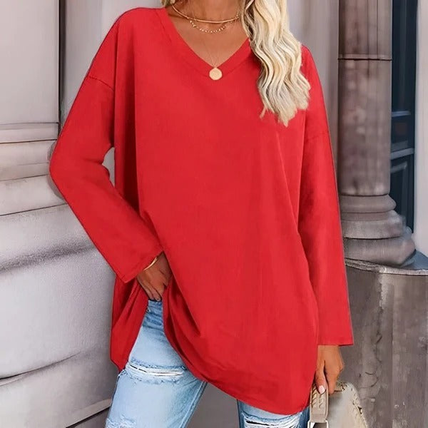 Comfy V-Neck Women's Long Sleeve Cotton Shirt - Nocini