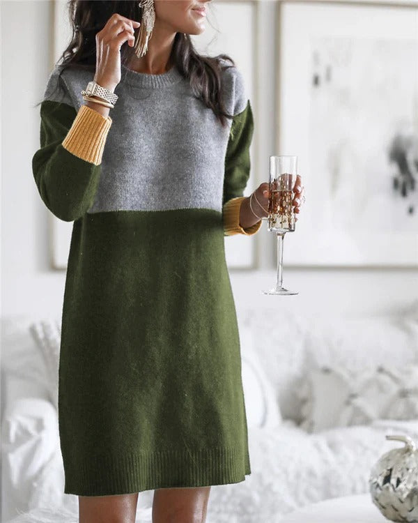 Casual Women's Knit Colorblock Sweater Dress