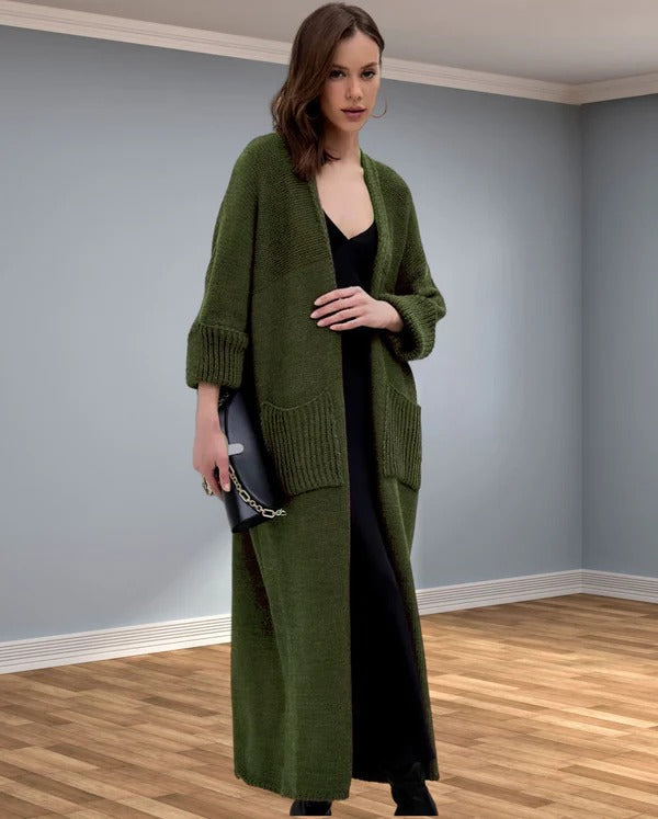 Women's Oversized V-Neck Coat with Pockets