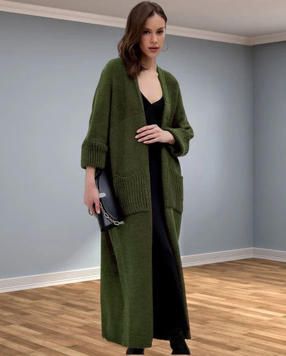 Women's Oversized V-Neck Coat with Pockets