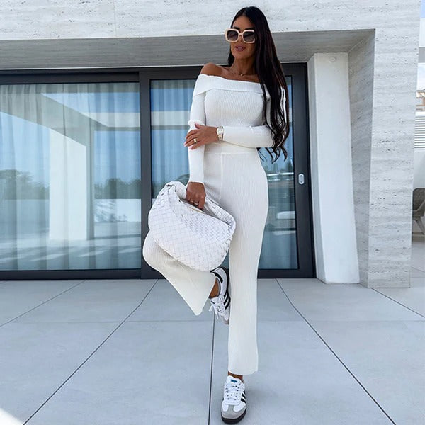 Women's Off Shoulder Jumpsuit Full Length Flared Legs