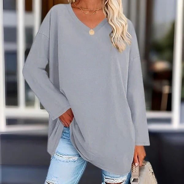 Comfy V-Neck Women's Long Sleeve Cotton Shirt