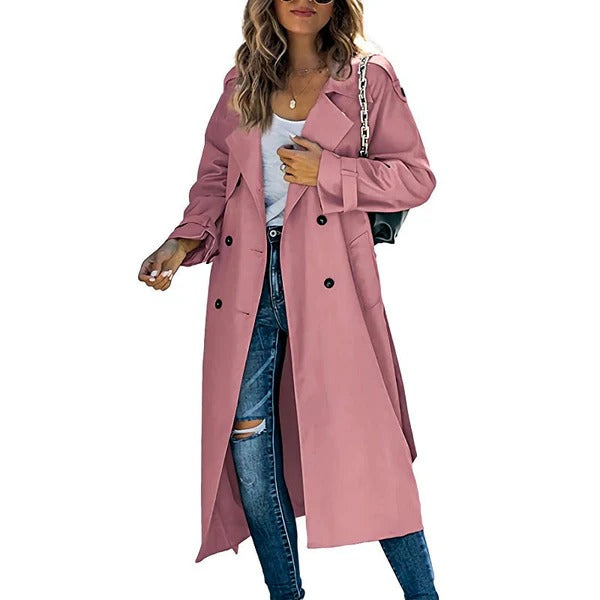 Classic Double Breasted Long Women's Coat - Nocini