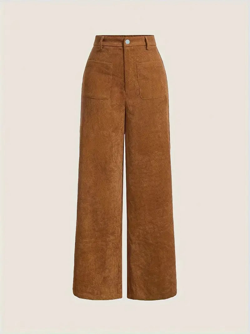 Warm High Waisted Straight Leg Corduroy Pants - Nocini