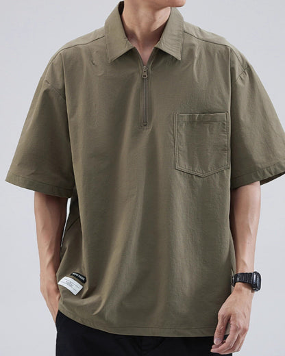 Relaxed Fit Zip Polo Shirt