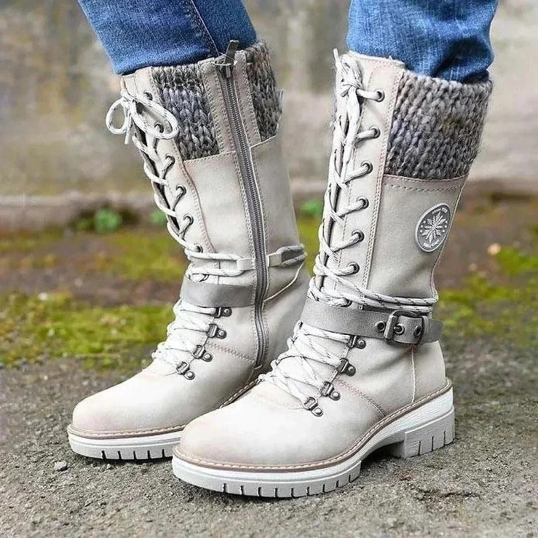 Ladies Tall Lace Up Winter Boots with Wool Top - Olytrend