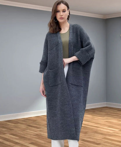 Women's Oversized V-Neck Coat with Pockets