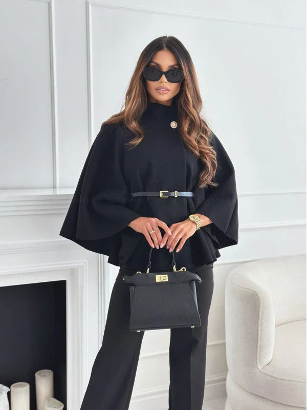 Relaxed Fit Women's Poncho Blouse with Belted Neck - Nocini