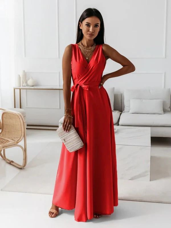 Women's Long V-Neck Summer Dress - Nocini