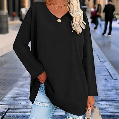 Comfy V-Neck Women's Long Sleeve Cotton Shirt