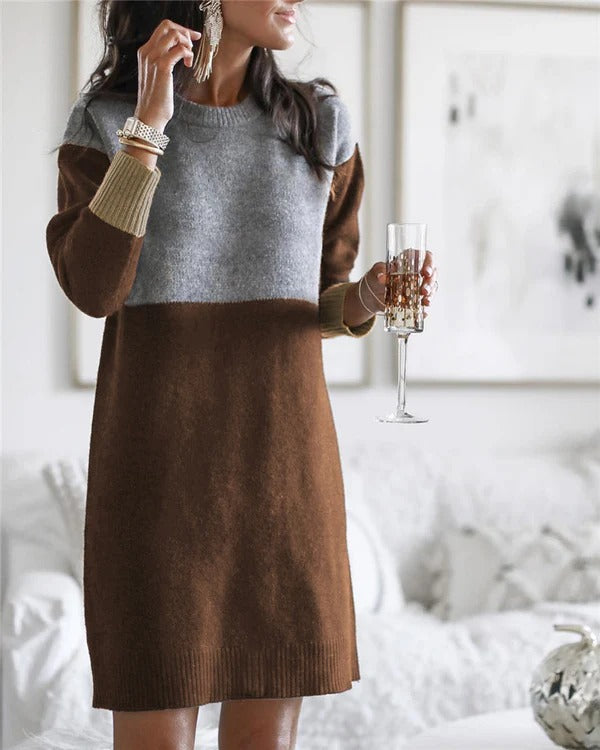 Casual Women's Knit Colorblock Sweater Dress