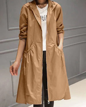 Waterproof Women's Trench Coat with Hood and Zipper