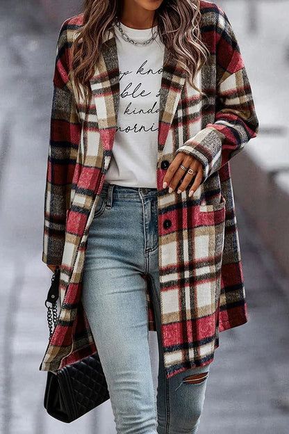 Ladies Plaid Wool Coat with Button Front