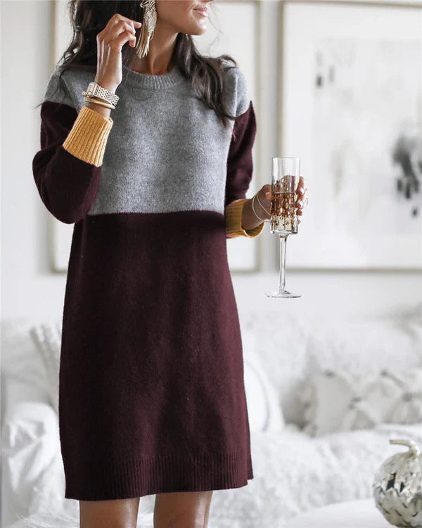 Casual Women's Knit Colorblock Sweater Dress - Nocini