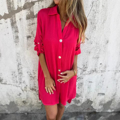 Casual Loose Fit Button Front Dress