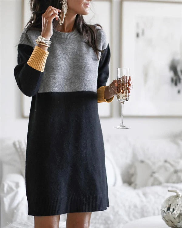 Casual Women's Knit Colorblock Sweater Dress