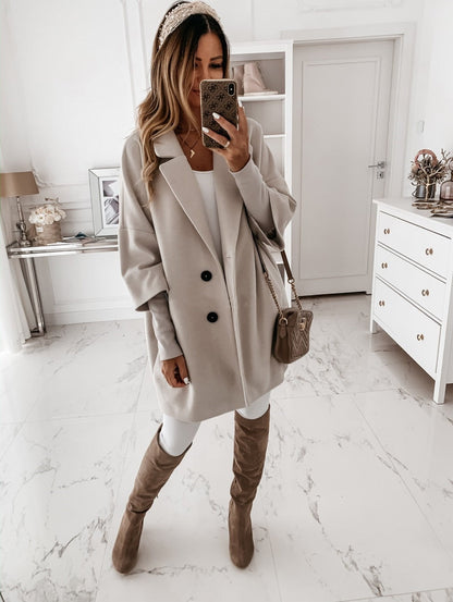 Large Women's Wool Coat with Button Front
