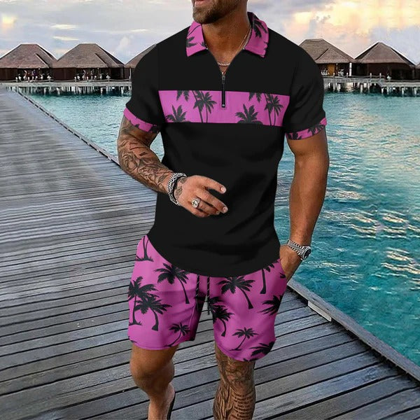 Men's Polo and Shorts Set – Classic Fit – Summer Print – Cool Breathable