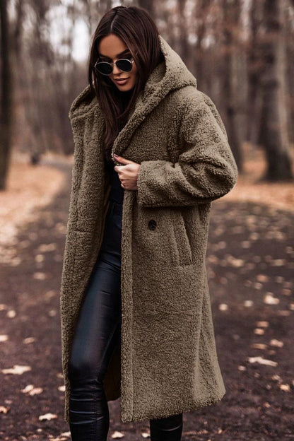 Cozy Women's Fleece Hooded Coat Long Open Style