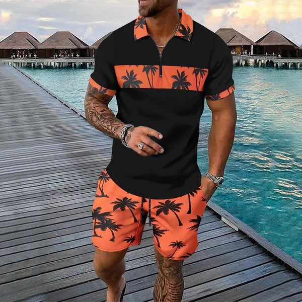 Men's Polo and Shorts Set – Classic Fit – Summer Print – Cool Breathable