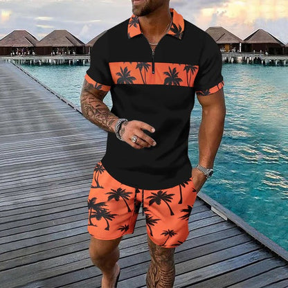 Men's Polo and Shorts Set – Classic Fit – Summer Print – Cool Breathable