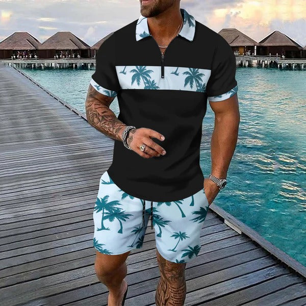 Men's Polo and Shorts Set – Classic Fit – Summer Print – Cool Breathable
