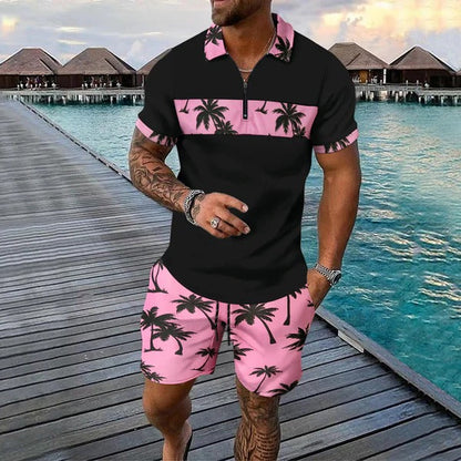Men's Polo and Shorts Set – Classic Fit – Summer Print – Cool Breathable