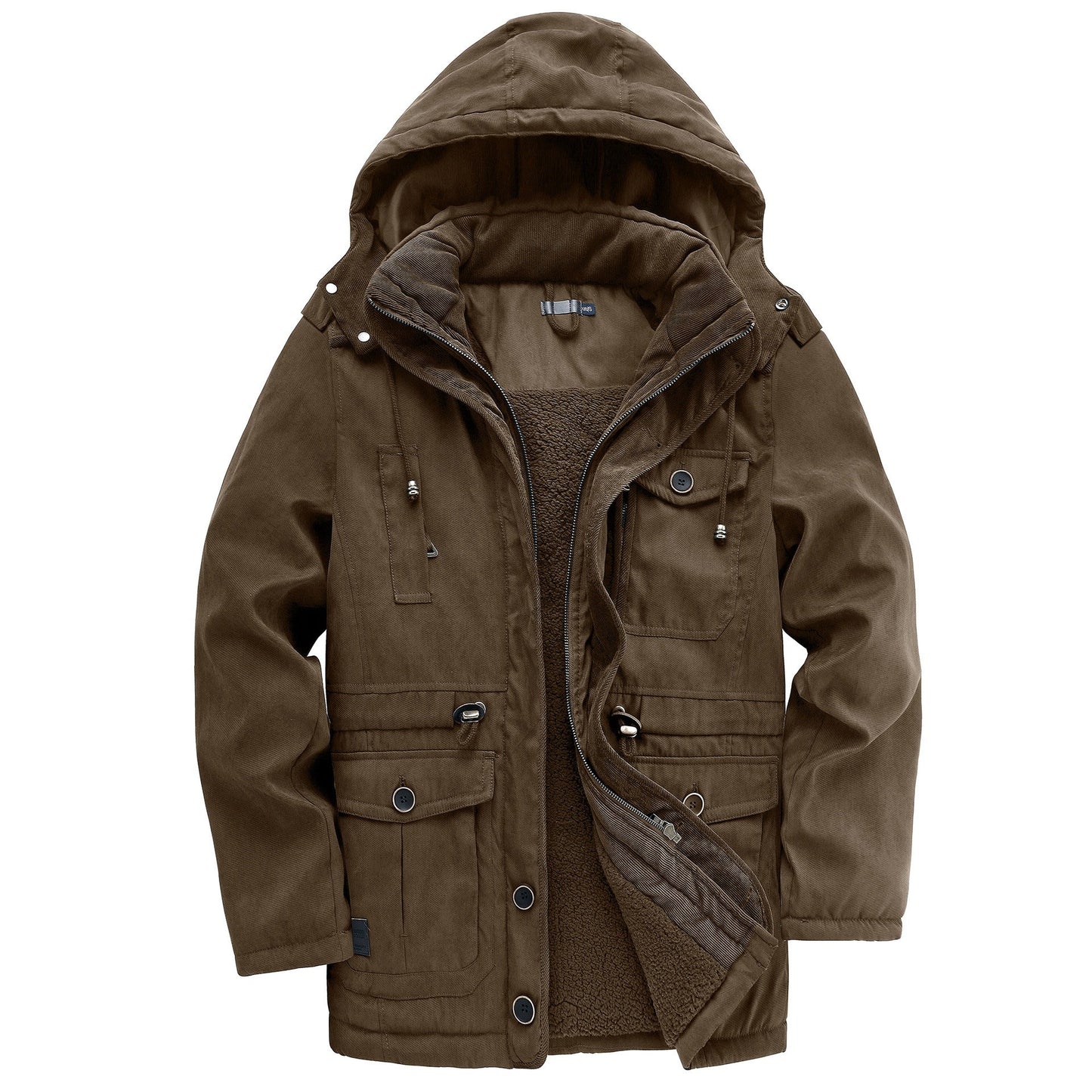 Warm Fleece Hooded Corduroy Jacket