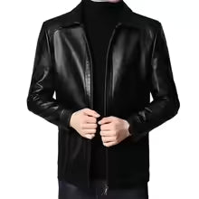 Men's Biker Jacket - Fitted - Synthetic Leather - Water Resistant
