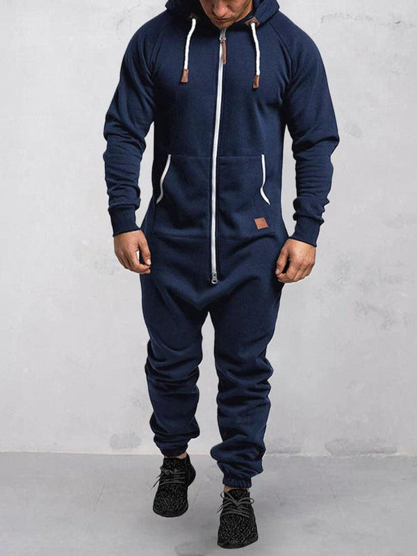 Men's Full Length Hooded Jumpsuit Soft Fleece Zip Up - Nocini