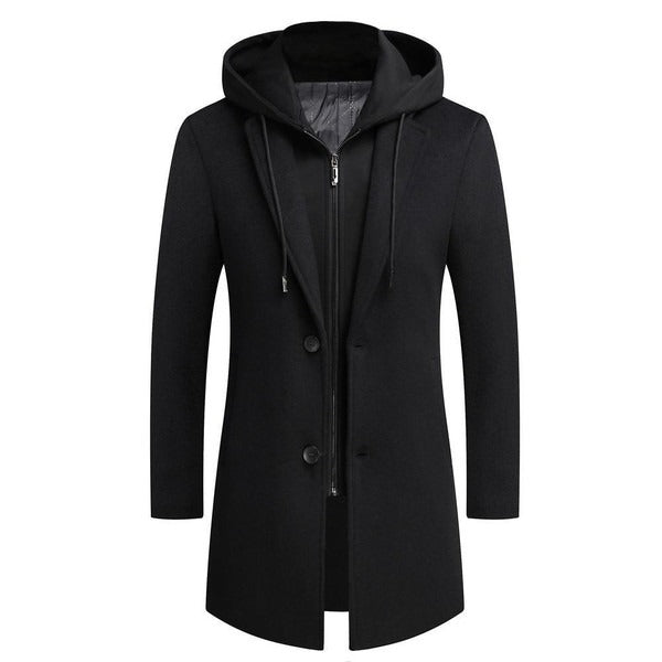 Classic Fit Mens Wool Coat with Removable Hood - Nocini