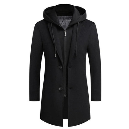 Classic Fit Mens Wool Coat with Removable Hood - Nocini