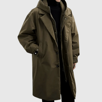 Waterproof Men's Long Coat with Hood and Zipper