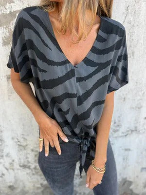 Casual V Neck Short Sleeve Women's Top