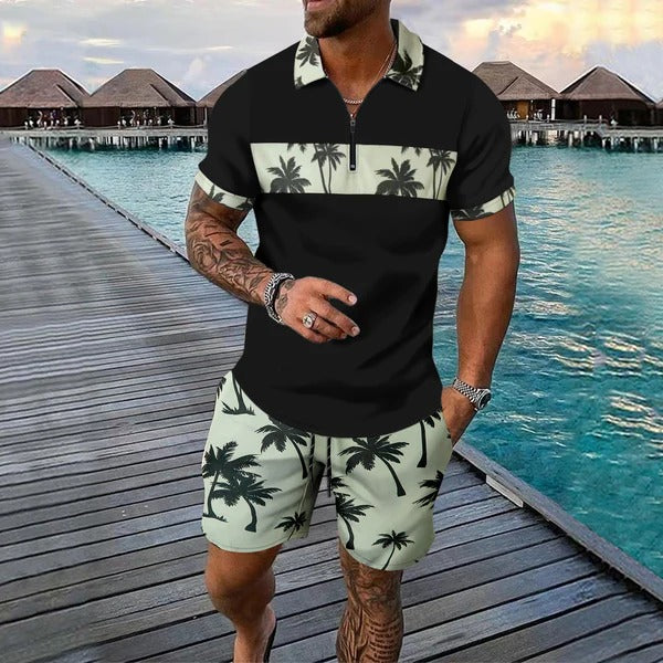 Men's Polo and Shorts Set – Classic Fit – Summer Print – Cool Breathable