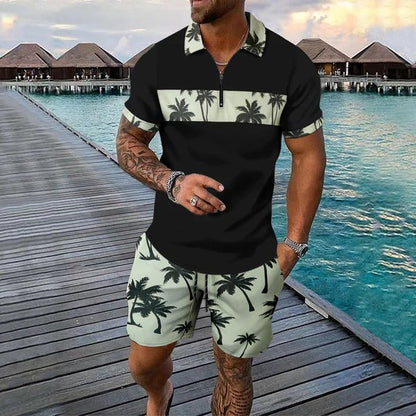 Men's Polo and Shorts Set – Classic Fit – Summer Print – Cool Breathable
