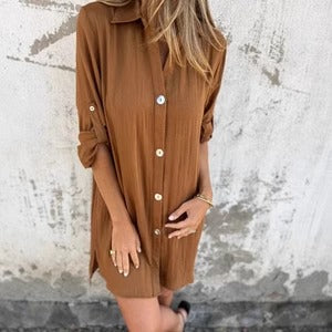 Casual Loose Fit Button Front Dress - Nocini