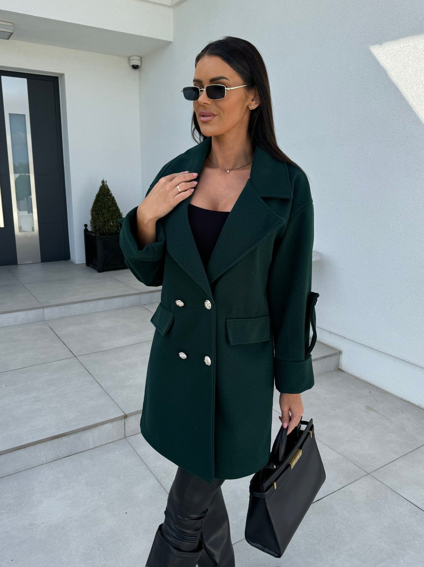Classic Double Breasted Wool Knee Length Coat